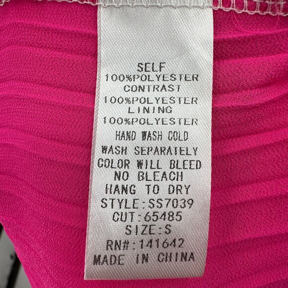 She + Sky Ombre Tiered Pleated Midi Dress WMNS S Pink White Flowy V-Neck Ruffled - Picture 10 of 11